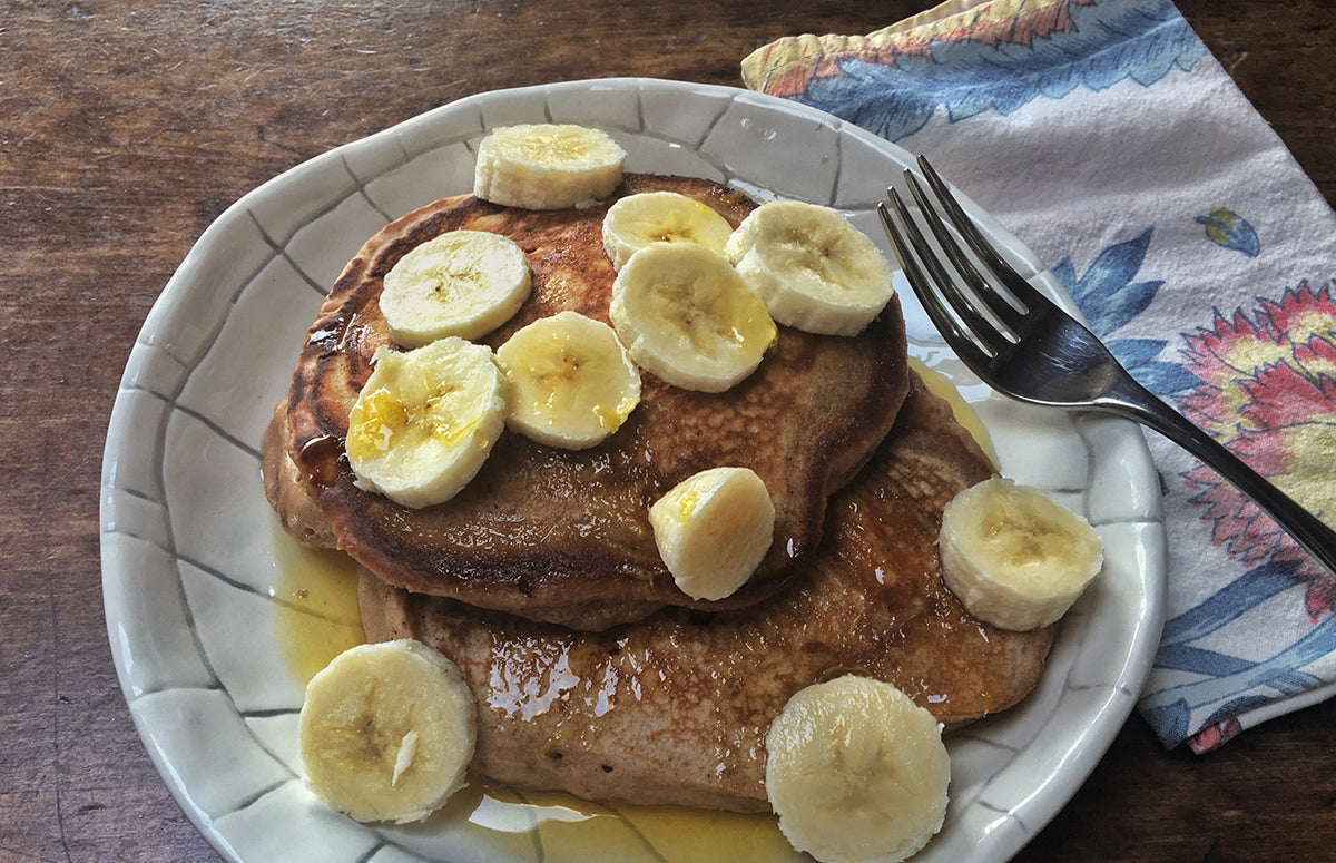 Honey Banana Pancakes with Cinnamon Citrus Syrup