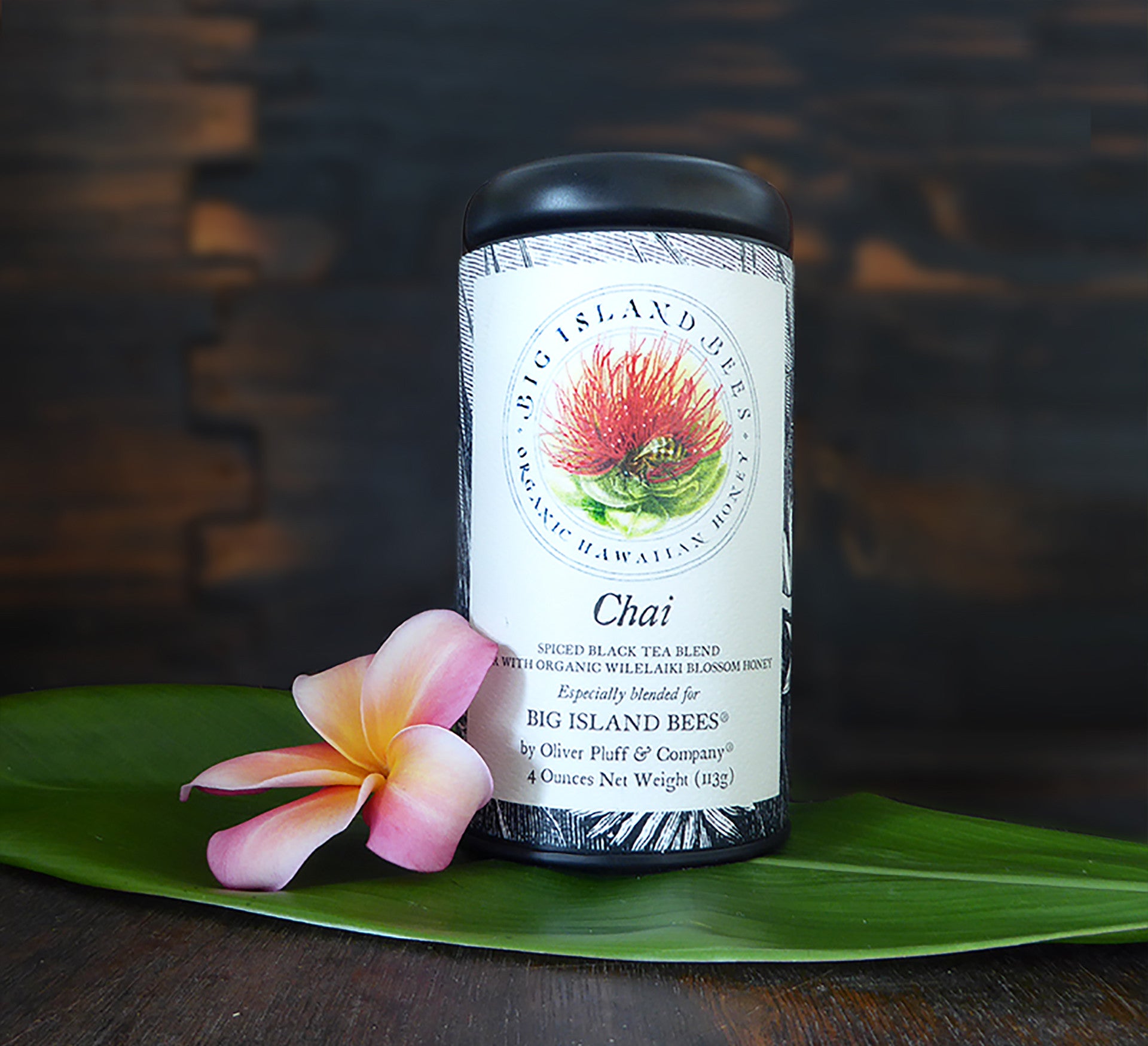 Loose chai tea in a 4 oz tin can