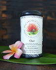 Loose chai tea in a 4 oz tin can