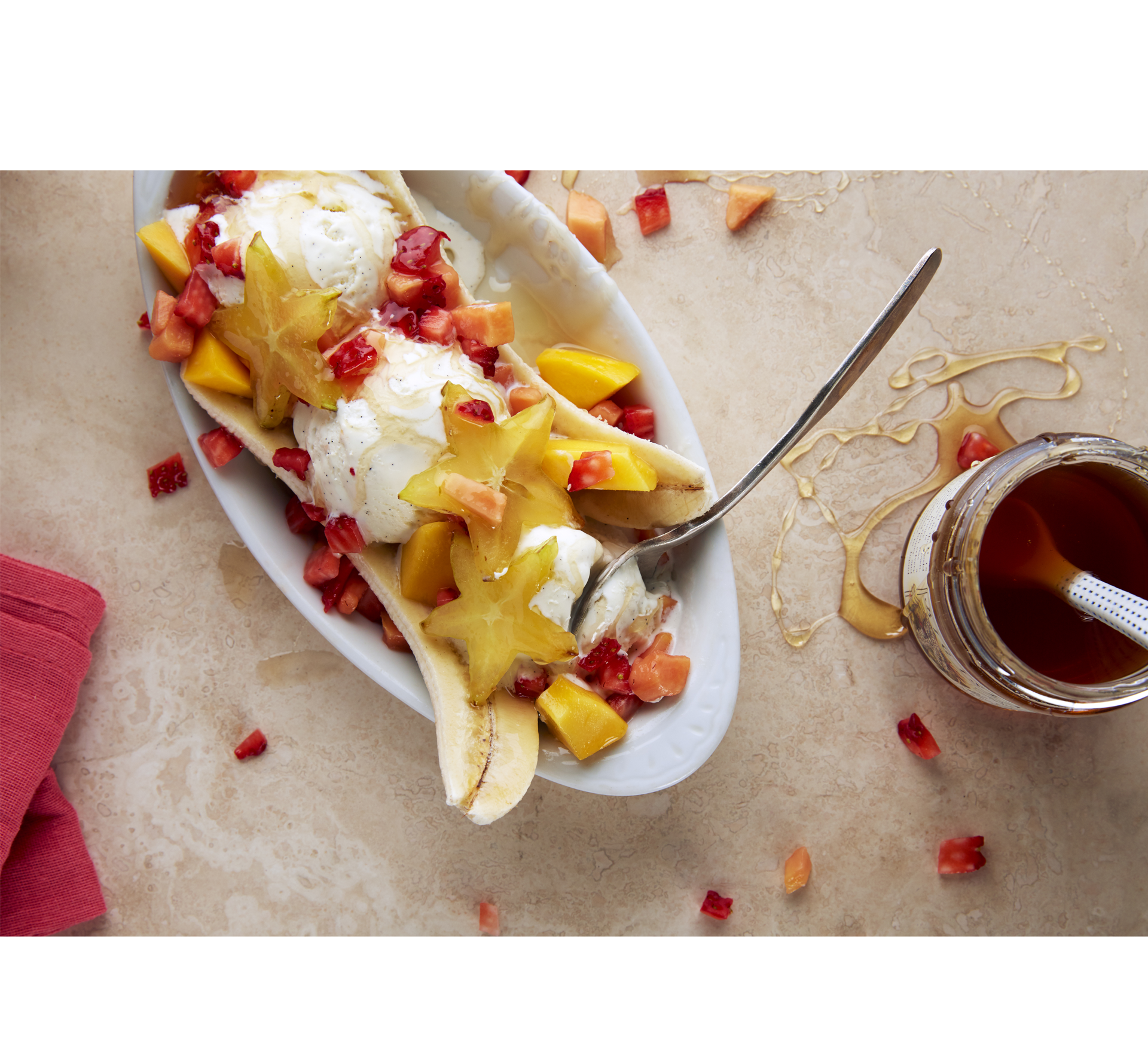 rich honey on ice cream sundae