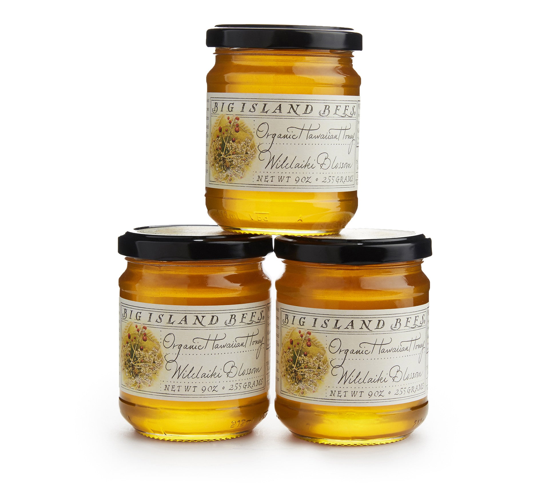 three 9 oz jars of big island wilikaiki honey